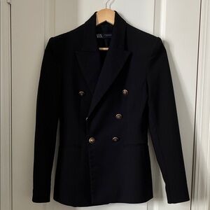 Zara Black Double-Breasted Blazer with Gold Buttons